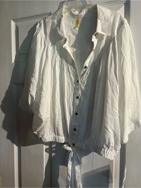 Free People White Button-Front Peasant Top